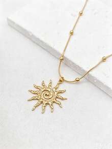 1pc Women 18K Gold Plated Stainless Steel Swirl Sun Pendant Necklace - Gold - View 5