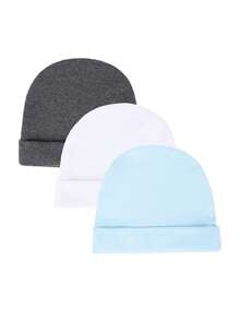 3 buc. căciulă tip beanie pentru nou-născuți, unisex, cu bor de un singur strat, pliabilă, culoare uni, stil minimalist, cu tragere, pentru toate anotimpurile - Multicolor - Vizualizare 3