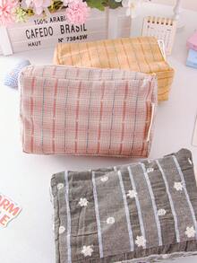 Large Capacity Striped Makeup Bag, Floral Print Travel Toiletry Bag, Women's Clutch,Portable Handbag, Pencil Pouch, Pencil Case,Travel/Dormitory - Multicolor - View 7
