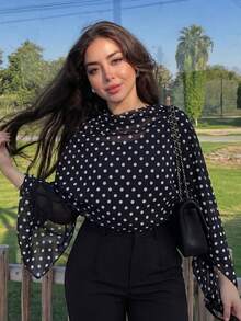 1pc Women's Summer Chiffon Polka Dot Black Short Shawl Sun Protection Scarf - Black - View 3