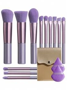 BS-MALL 12 Pcs Mini Purple Makeup Brush Set, With Gold Square Case & 2 Brown Powder Puffs, Travel Portable Professional Cosmetic Brushes For Eye Face Blending Foundation Contour, Soft Synthetic Hair Beauty Tools, Gift For Her - Purple - View 7