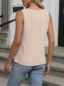 [Camiseta sin mangas para negocios] Camiseta sin mangas informal para negocios para mujeres, diseñada para un ajuste holgado y cómodo durante el verano. - Blanco - Ver 8