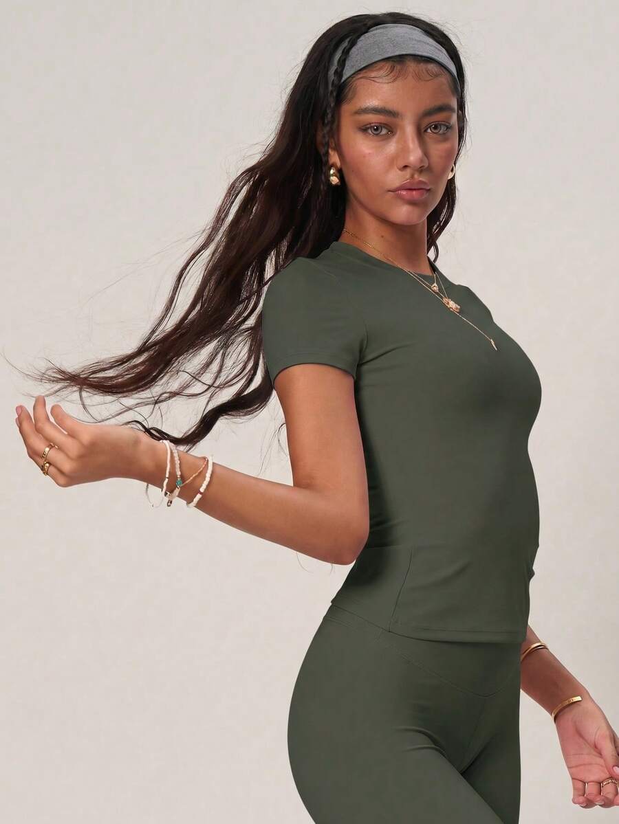 PinkTip Basic Top, High Waist Loose Fit, Summer Casual And Fitness Essential Sports - Army Green - View 1
