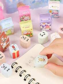 10 PCS - Surprise Fun Erasers - Cute Cartoon Milk Box Shape - Random Styles Sent - Teaching Prizes And Party Gifts, Back To School - Multicolor - View 4
