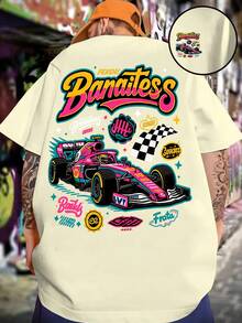 Camiseta de hombre con diseño de coche, impresión a doble cara, moderna y a la moda, holgada y suave, cuello redondo, ropa deportiva casual de calle para primavera y verano, camiseta de mang - Negro - Ver 10