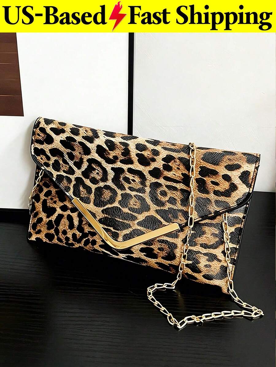 Versatile Leopard Pattern Shoulder Bag For Women Detachable Chain Crossbody Bag Spacious Evening Clutch Envelope Purse Birthday Party Western Wear - 彩色 - 查看 1