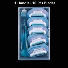 jifuli 1 Handle+10 Blades / Razor For Women, 3-Layer Stainless Steel Razor Blade, Replaceable Manual Hair Removal Blade, Easy To Clean, Smooth Hair Removal, Girls' Summer Bikini Hair Removal Device. - Multicolor - View 8