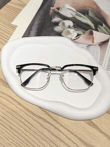 1pc Women's Half-Frame Square Metal Eyeglass Frames, High Quality, Elegant, Exquisite, Elegant, Suitable For Daily Wear In Office Or Campus - Clear - View 4