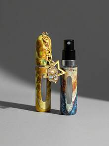 1/2/4pcs Summer Perfume Spray Bottles, Oil Painting Starry Sky Pattern Bottom Filled Perfume Bottles, Metal Flower Pendant Keychain, 5ml Reusable Perfume Decant Tool, Summer Travel Essential Perfume Decant Bottle, Girls Holiday Gift, Mini Perfume - View 8