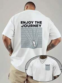Camiseta de hombre con hombros caídos, diseño de doble cara con temática de viajes, corte holgado, nueva ropa de hombre a la moda, una prenda esencial para hombre con diseño vanguardista en - Negro - Ver 1