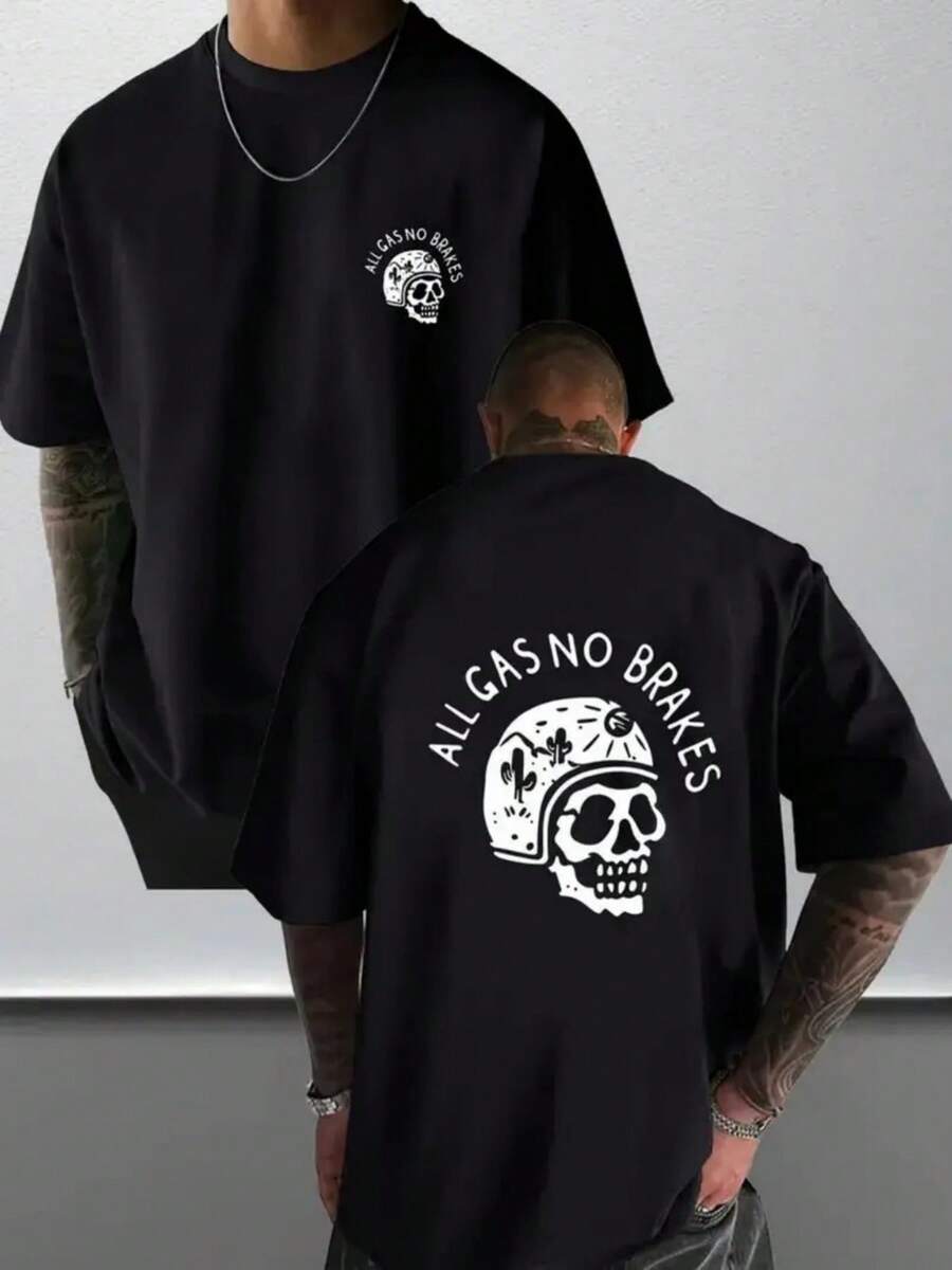 Camiseta de talla para hombre, diseño estampado a doble cara, transpirable y que absorbe la humedad, lavable aáquina y fácil de cuidar, cuello redondo informal, manga corta para tod - Negro - Ver 1