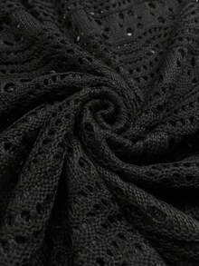 Women's French Crochet Hollow-Out Knitted Summer High-End Seaside Resort Bohemian Sexy Sheer Sleeveless Tie-Up Cover-Up A-Line Mini Dress Beach - Black - View 12