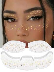 12pcs Gold Glitter Star Freckle Temporary Tattoo Stickers, Waterproof Shiny Face And Eye Makeup Decals, Suitable For Halloween, Wedding, Beach, Parade, Holiday Party - Gold - View 9