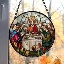 1Pc Jesus Christ Acrylic Stained Glass Window Hanging Ornament Glass Suncatcher Gift Christian Gift Religious Decor For Christian,Suitable For Those Who Hope For Peace, And A Spiritual Totem For Those Who Suffer - Multicolor - View 11