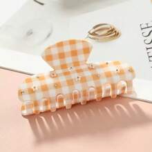 1pc Fashionable Vintage Portable Lightweight Daily Commute Versatile Plaid Casual PEVA (Polyethylene-Vinyl Acetate) Small Flower Rhinestone Shark Claw Hair Clip Summer Hair Accessories - Multicolor - View 7