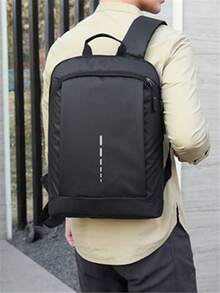 Cross-Border Lightweight Fashion Versatile Student Backpack Minimalist Solid Color Laptop Backpack Exhibition Gift Backpack Expandable Design Premium Feel Backpack Outdoor Casual Travel Sports Commute Men's Backpack - Black - View 2
