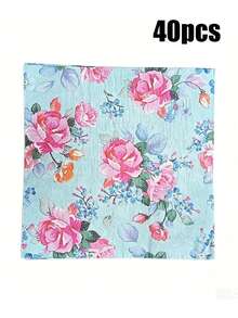 20/40pcs Light Mint Blue Watercolor Floral Print Disposable Paper Napkins, Suitable For Holiday Parties, Table Decor, Summer Beach Parties, Weddings, Birthday Parties And Table Atmosphere Arrangement - Multicolor - View 12