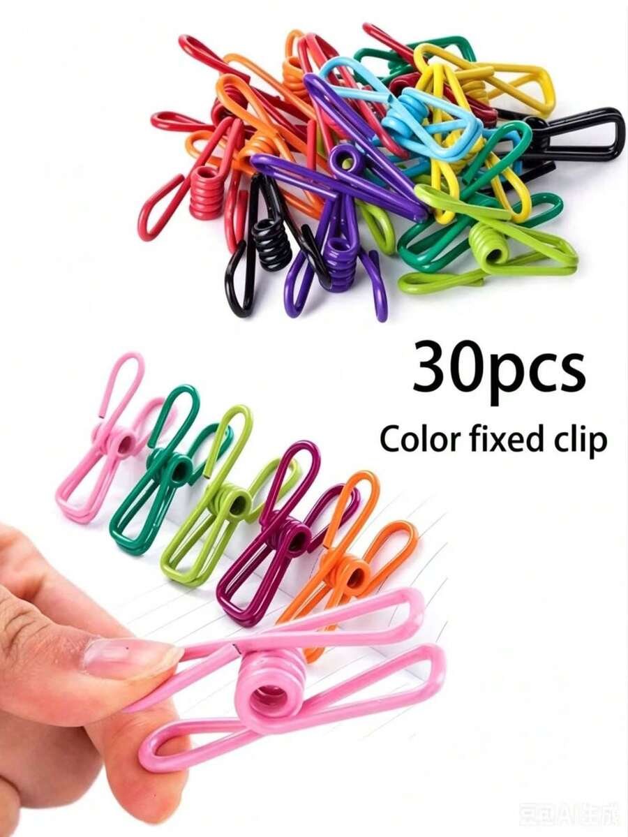 30 piezas de pinzas de metal recubiertas de PVC de colores, clips prácticos de uso múltiple para colgar ropa, sellar bolsas de aperitivos, fijar fotos, almacenamiento en el hogar y la oficina, clips pequeños a prueba de óxido - Clips de resorte de colores - Ver 1