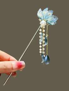 4件/1件復古藍色花卉髮簪，高品質；新中式珍珠流蘇搖擺髮飾，女性髮夾、頭飾、髮夾 - 彩色 - 查看 9