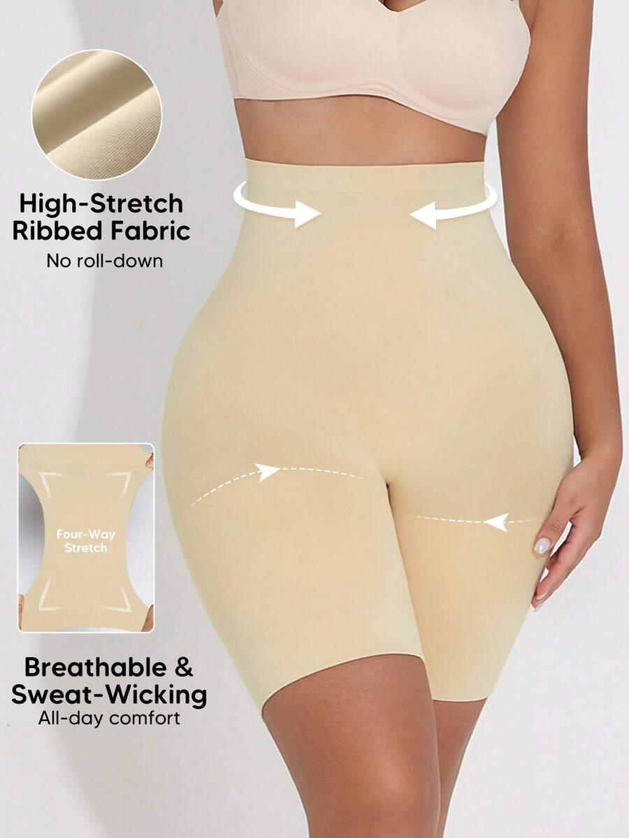High Waist Butt Lifting Shapewear Shorts, Tummy Control Summer Shaper For Party & Wedding - Apricot - View 1