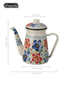 choxila 1 buah Teko Teh Enamel Motif Bunga dengan Tutup, Teko Kopi Enamel Gaya Vintage untuk Kompor - Teko enamel berbentuk bunga - View 9