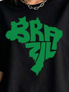Damen-Sommer-T-Shirt mit kurzen Ärmeln, lockeres T-Shirt in Übergröße, Baumwoll-Strickstoff, moderner Urban-Style - Schwarz - Übersicht 2