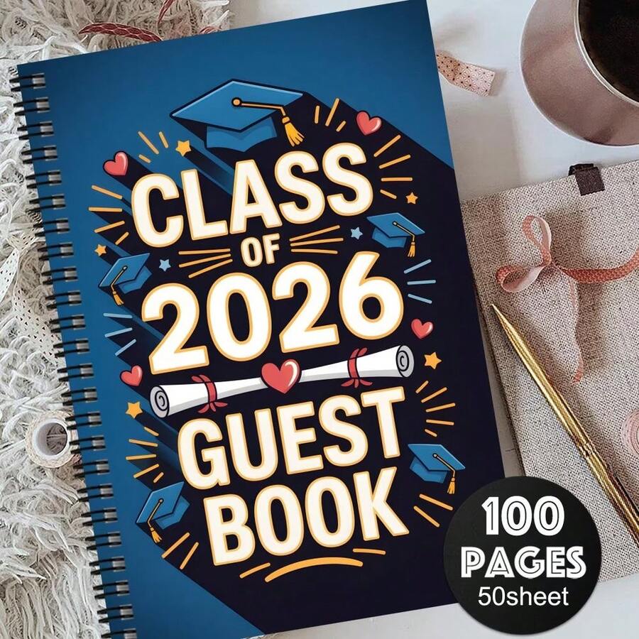 1 pieza Libro de firmas de graduación 2026 & Álbum de fotos conmemorativo - Libro de mensajes de bendición de la clase, incluye citas de bendición & mensajes de invitados, regalo conmemorativo para graduados, compañeros de clase, exalumnos, se puede usar como cuaderno de planificación futura (con líneas) - I - Ver 1
