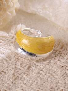 1 buah Cincin Terbuka Enamel Dua Warna untuk Wanita, Cincin Pita Tebal Ganda Berlapis Vintage dengan Desain Tetesan Minyak yang Dapat Diatur, Hadiah Perhiasan yang Dapat Ditumpuk untuk Sehari-hari - cincin yang dipersonalisasi - View 4