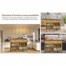 120*75*90 سم، جزيرة مطبخ بطراز ريفي – جزيرة مطبخ مع 2 درج و 4 أرفف مفتوحة، خشب البلوط، سطح رخامي أسود، إطار معدني، ظهر مع منطقة بار - أسود + طبيعي - مشاهدة 6