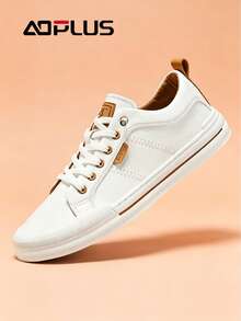 Versatile Men's Flat Sports Shoes, Durable Synthetic Leather, Cushioned Insole For Walking & Light Exercise - 卡其色 - 查看 2