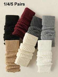 1/4/5 Pares de Aquecedores de Perna Aleatórios, Estilo Outono/Inverno, Meias JK Coreanas Japonesas Doces e Quentes, Cor Sólida, Modeladoras, Capas de Meia Folgadas, Presente para Namorada - Multicolorido - Visão 1