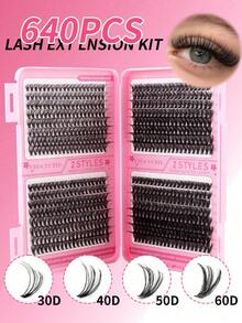 DIY Set Of 640 Individual Eyelash Clusters – High-Capacity, Extra-Long Style With Mixed Lash Types. Features 8 Density Options: 10D, 20D, 30D, 40D, 50D, 60D, 80D, And 100D. Suitable For Home Use, Music Festivals, And Everyday Wear. Comes In A Portabl - D - View 14