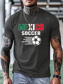 Remera Estilo Universitario México Fútbol, Diseño Clásico Letras + Balón Tricolor, Prenda Casual para Hinchas del Deporte Nacional Mexicano temporada 2026 - Gris Oscuro - Ver 2