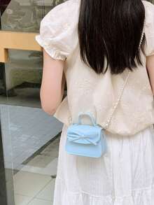 Bowknot Mini Handbag, Pearl Chain Crossbody Bag, Girly Versatile Small Square Bag - Multicolor - View 3