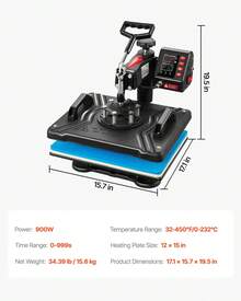 Heat Press, 5-In-1 Heat Press Machine 12x15, Precise Digital Temperature Control, Clamshell Sublimation Transfer Printer, Fast Heating, Vinyl Heat Press For Mugs, Cups, T-Shirt Plates, 900W - 查看 8
