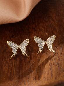 1 Pair Casual Elegant Versatile Micro-Pave Zirconia Butterfly Stud Earrings For Women, Eye-Catching Accessory For Daily Wear, Street Style And Commute - Earrings - View 1