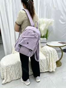 Women's Oxford Backpack - Large Capacity - 39 Cm High - With Multiple Compartments For School, Travel And Work - 薰衣草色 - 查看 3