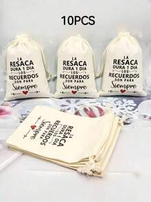 10 pièces Sacs cadeaux élégants en coton doux avec cordon de serrage pour la récupération après la gueule de bois, sacs cadeaux réutilisables avec citations espagnoles imprimées et fermeture à cordon, sacs de rangement légers et portables, convenant pour les enterrements de vie de jeune fille, les mariages, les kits de récupération après la gueule de bois pour les anniversaires, polyvalents et universels - A - Voir 10