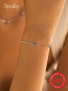 SYMFNY 1 Pulsera De Cuentas De Circonita Sintética De 5 Colores De Plata Esterlina 925 - Plateado - Ver 3