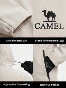 CAMEL CROWN 男士戶外軟殼防水防風刷毛保暖短版連帽休閒外套 - 淺卡其 - 查看 4