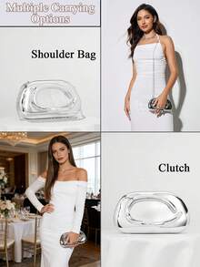Elegant And Stylish Hardware-Decorated Clutch,Retro & Simple Solid-Color Popular Shoulder Bag,Versatile Attractively Ladies' Chain Bag For Daily Wear - 銀色 - 查看 7