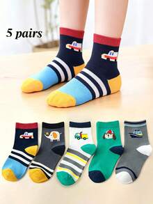 5 Pairs Cute Cartoon Car Pattern Breathable Odor-Resistant Children's Socks, Suitable For Spring, Summer, And Autumn - Multicolor - View 5