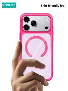 KOOLIFE Bright Pink Semi-Magnetic MagSafe Phone Case (1pc), Anti-Oxidation Non-Yellowing PC+TPU Protective Shell, Cute Fashion Design, Drop-Resistant Camera Protection, Wireless Charging Case, Compatible With Apple 17/17 Pro/17 Pro Max - Hot Pink - View 3