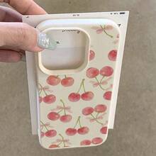1pc TPU Pink Bow & Cherry Full Pattern Phone Case, Full Coverage Shockproof Soft Protective Cover Compatible With IPhone 17 Pro Max/17/16 Pro Max/15/13/12/11/ S20 FE/A15/S24/A55/ Note 11/Note 12/Note 13 Pro - White - View 4
