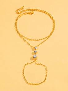 1 pieza Pulsera de dedo redonda de cristal brillante dorado, accesorio de joyería de moda europea y americana de verano para mujeres - Dorado - Ver 5