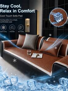 1pc Summer Cool Breathable Soft Woven Solid Color Sofa Cover, Washable Non-Slip Furniture Protector, Suitable For Living Room, Bedroom, Study, Outdoor, 1/2/3/4 Seater Comfortable Modern Sofa Cover - Coffee Brown - View 1