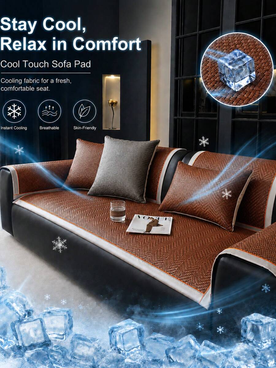 1pc Summer Cool Breathable Soft Woven Solid Color Sofa Cover, Washable Non-Slip Furniture Protector, Suitable For Living Room, Bedroom, Study, Outdoor, 1/2/3/4 Seater Comfortable Modern Sofa Cover - Coffee Brown - View 1