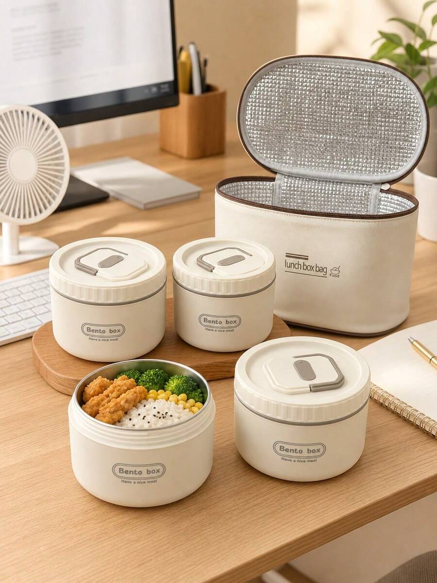 [Stainless Steel Lunch Box] 5-In-1 Stainless Steel Lunch Box, 2/3/4 Lunch Boxes And One Bag | 304 Food Storage Container Kitchen Accessories, Perfect For School, Work And Travel - Keeps Food Fresh For Hours
