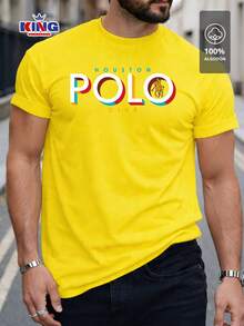 Original HPC POLO T-Shirt With Round Neck And Short Sleeves – Themed Graphic Design "HPC: Retro Typography Houston" – 100% Cotton - 黃色 - 查看 1
