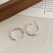 Pendientes redondos minimalistas de plata de ley S925 YWB-A1377 - Plateado - Ver 10
